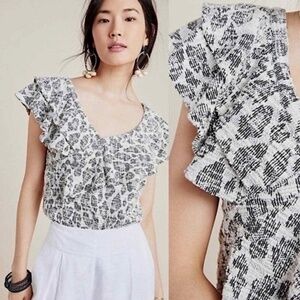 Anthropologie Dolan Left Coast Asymmetrical Ruffle Blouse Black White Sz M - EUC